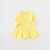 Toddler Baby Girls Long Sleeve Cotton Dress Solid Ruffle Tops